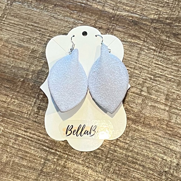 Leather Earrings Floral 2” Navy Pink White - Picture 3 of 4